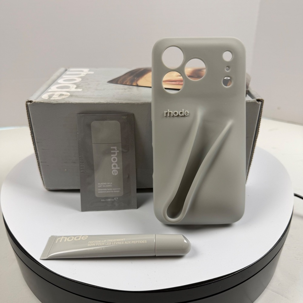 Rhode Lip Case iPhone 15 Pro Grey Bundle Peptide Lip Treatment Glazing Milk NEW